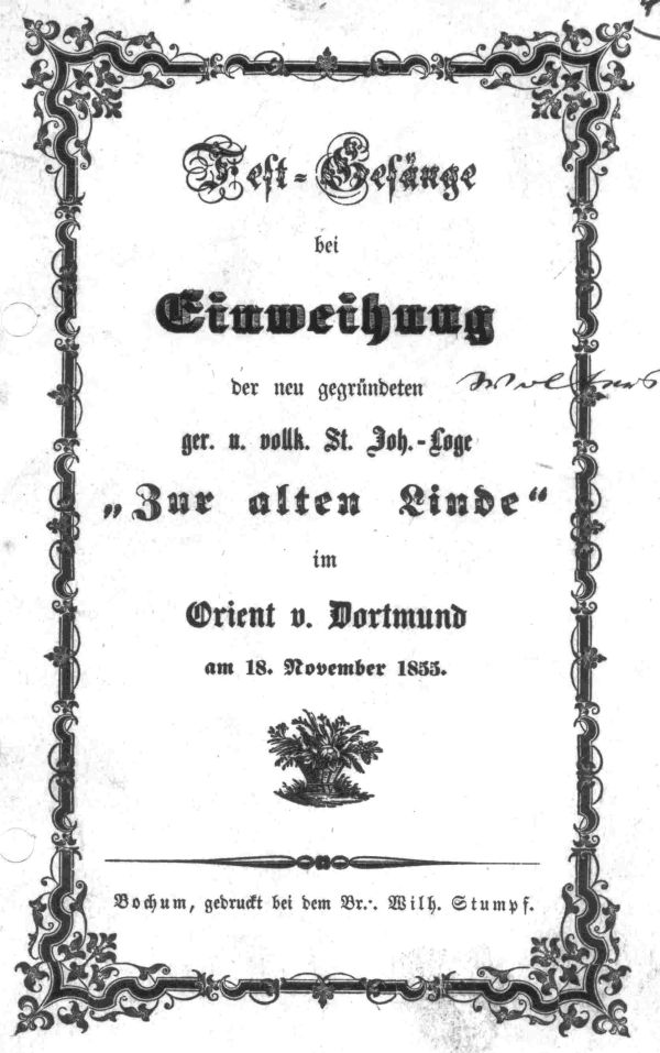 Festgesänge zur Einweihung der Loge am 18. November 1855.